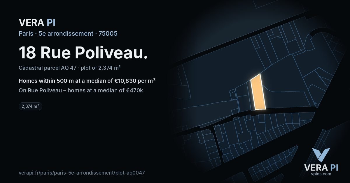18 Rue Poliveau, 5e arrondissement at night – the plot lit, the parcels around coloured by the prices near them