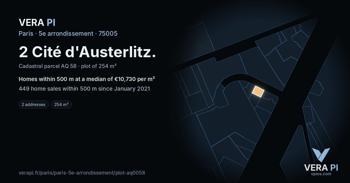 2 Cité d'Austerlitz, 5e arrondissement at night – the plot lit, the parcels around coloured by the prices near them