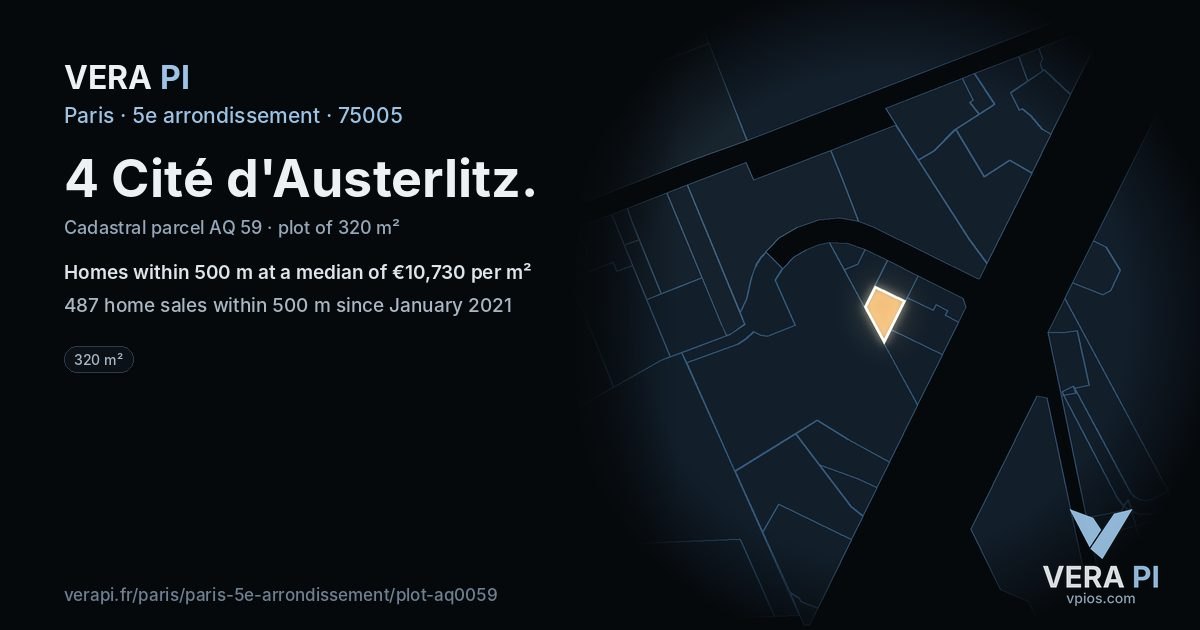 4 Cité d'Austerlitz, 5e arrondissement at night – the plot lit, the parcels around coloured by the prices near them