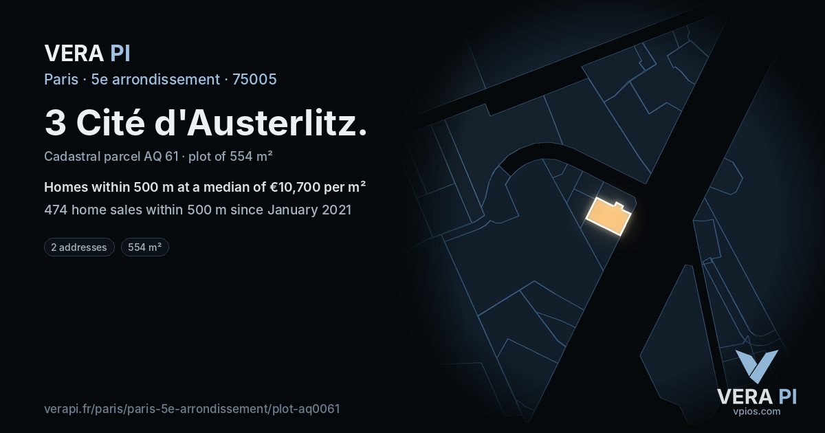3 Cité d'Austerlitz, 5e arrondissement at night – the plot lit, the parcels around coloured by the prices near them