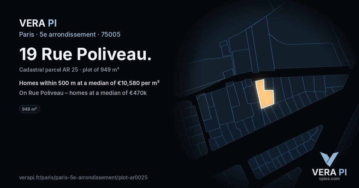 19 Rue Poliveau, 5e arrondissement at night – the plot lit, the parcels around coloured by the prices near them