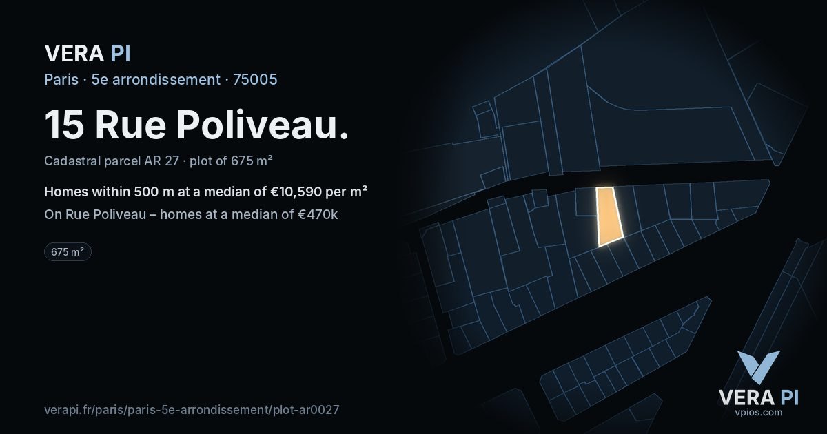 15 Rue Poliveau, 5e arrondissement at night – the plot lit, the parcels around coloured by the prices near them