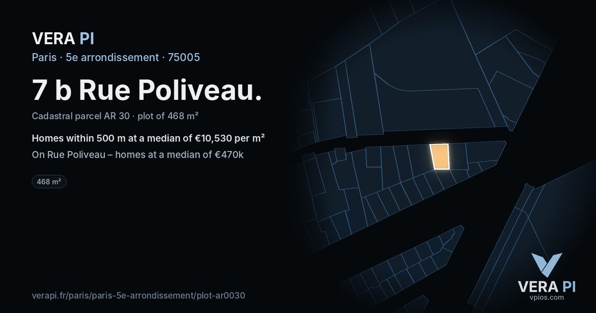 7 b Rue Poliveau, 5e arrondissement at night – the plot lit, the parcels around coloured by the prices near them