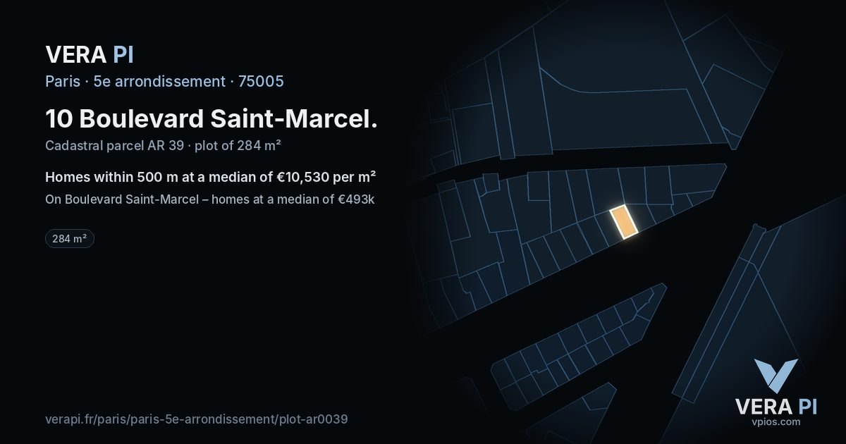 10 Boulevard Saint-Marcel, 5e arrondissement at night – the plot lit, the parcels around coloured by the prices near them