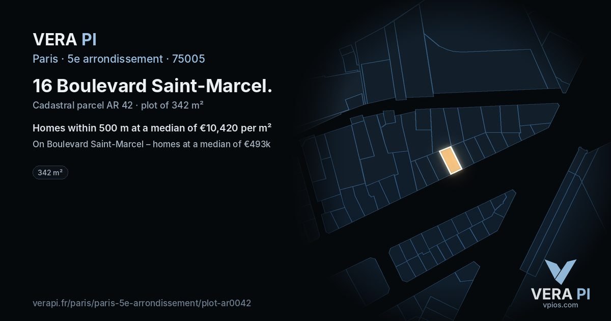 16 Boulevard Saint-Marcel, 5e arrondissement at night – the plot lit, the parcels around coloured by the prices near them
