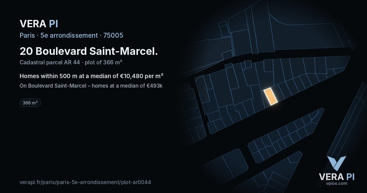 20 Boulevard Saint-Marcel, 5e arrondissement at night – the plot lit, the parcels around coloured by the prices near them