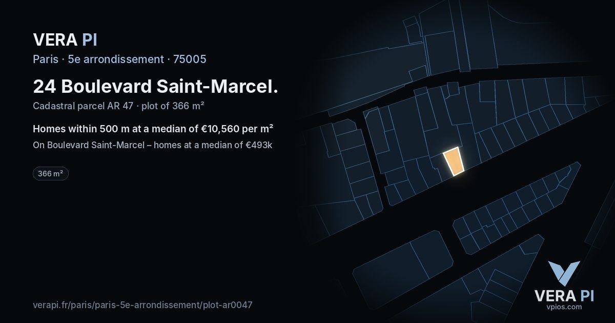 24 Boulevard Saint-Marcel, 5e arrondissement at night – the plot lit, the parcels around coloured by the prices near them