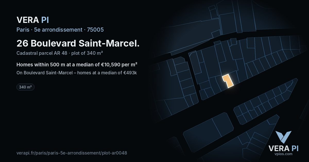 26 Boulevard Saint-Marcel, 5e arrondissement at night – the plot lit, the parcels around coloured by the prices near them