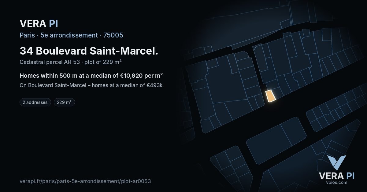 34 Boulevard Saint-Marcel, 5e arrondissement at night – the plot lit, the parcels around coloured by the prices near them