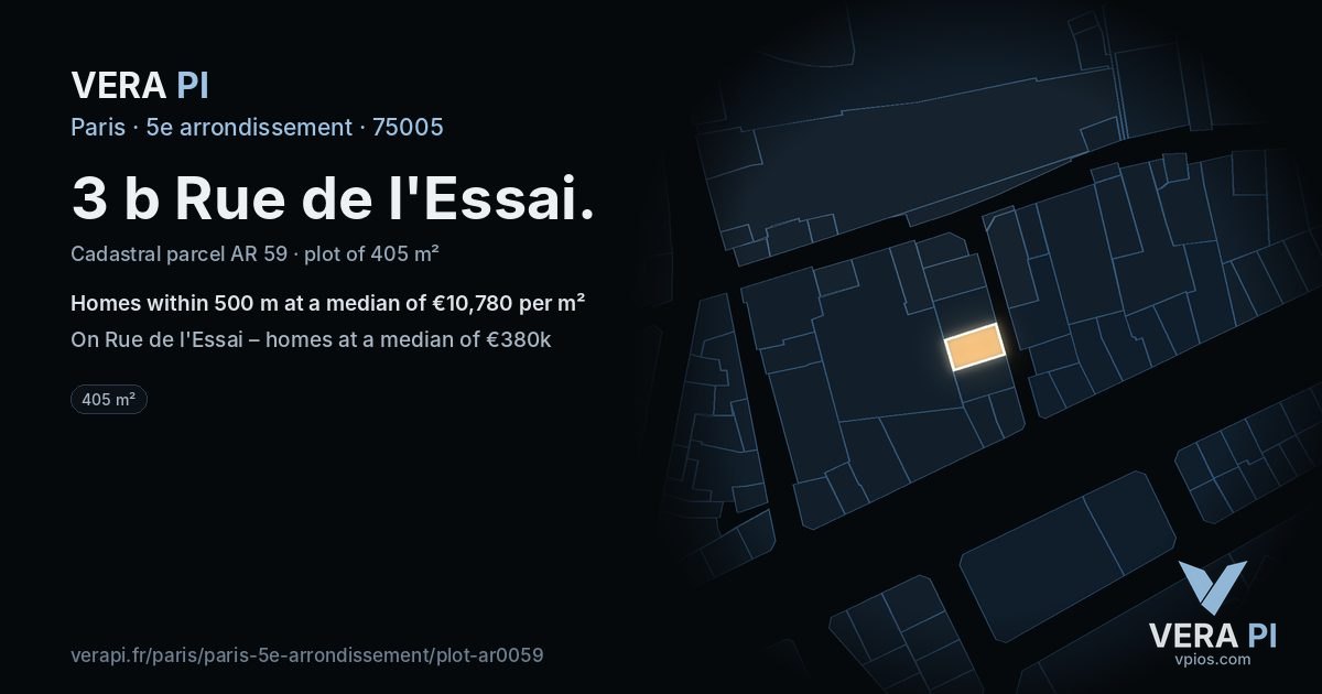 3 b Rue de l'Essai, 5e arrondissement at night – the plot lit, the parcels around coloured by the prices near them