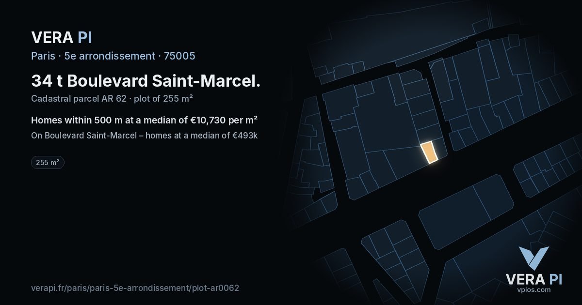 34 t Boulevard Saint-Marcel, 5e arrondissement at night – the plot lit, the parcels around coloured by the prices near them