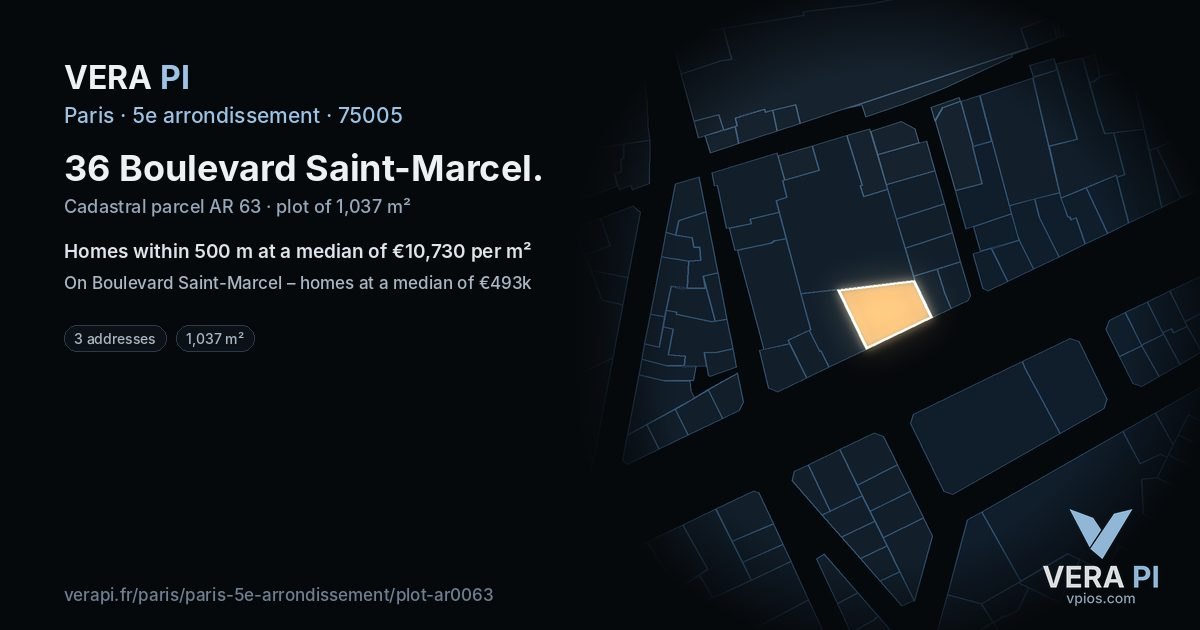 36 Boulevard Saint-Marcel, 5e arrondissement at night – the plot lit, the parcels around coloured by the prices near them
