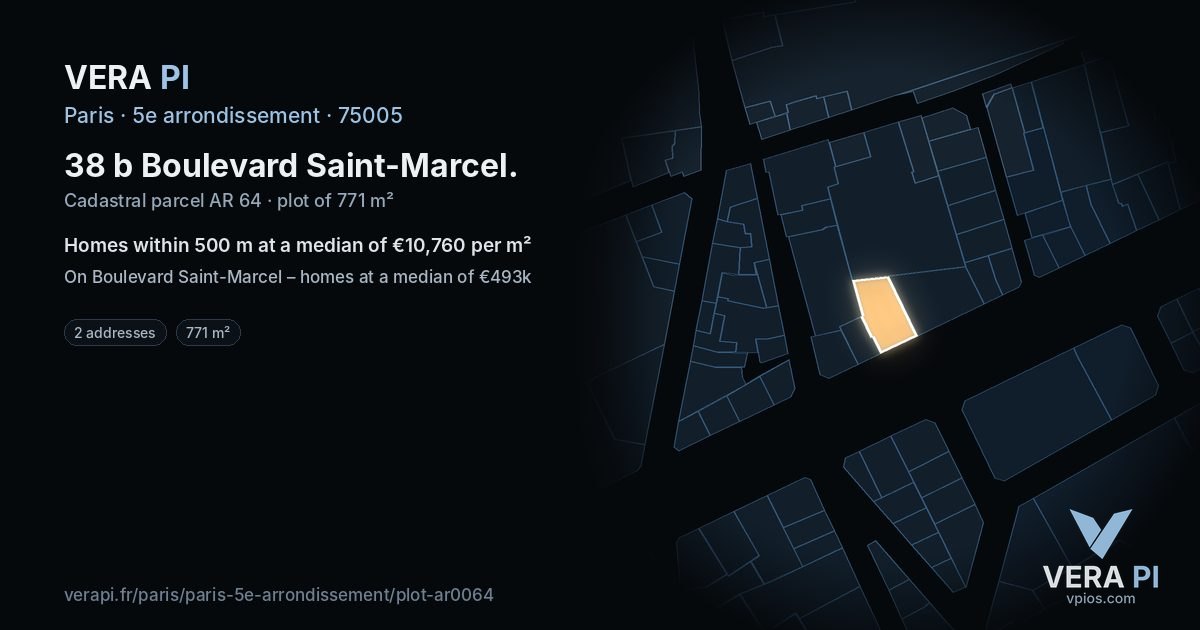 38 b Boulevard Saint-Marcel, 5e arrondissement at night – the plot lit, the parcels around coloured by the prices near them