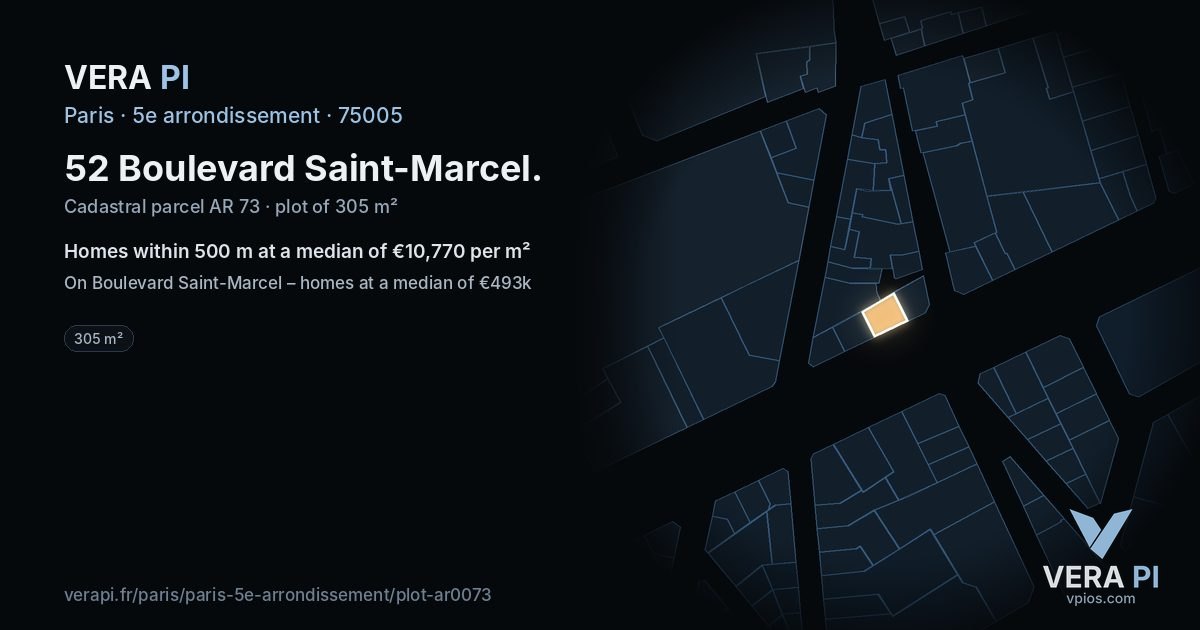 52 Boulevard Saint-Marcel, 5e arrondissement at night – the plot lit, the parcels around coloured by the prices near them