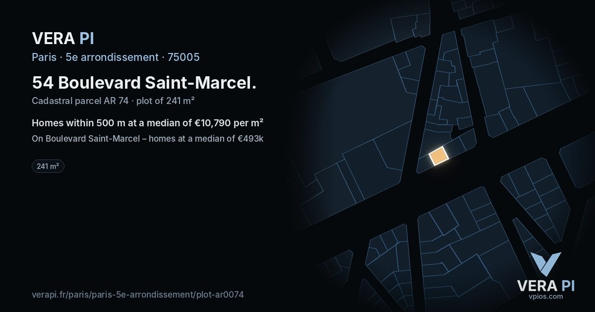 54 Boulevard Saint-Marcel, 5e arrondissement at night – the plot lit, the parcels around coloured by the prices near them