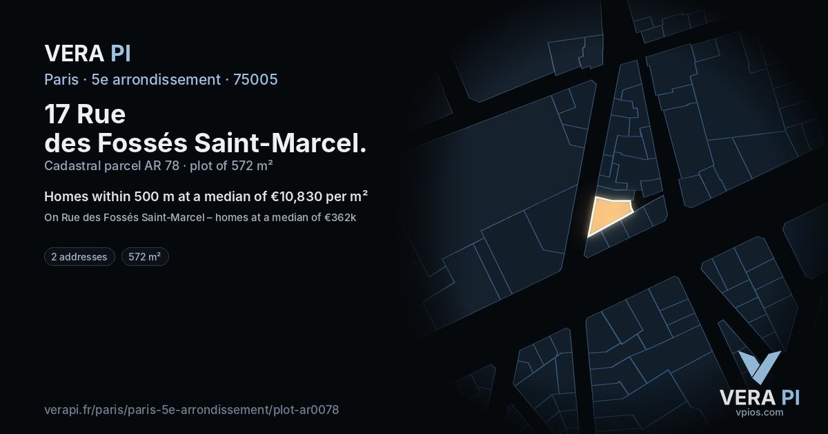 17 Rue des Fossés Saint-Marcel, 5e arrondissement at night – the plot lit, the parcels around coloured by the prices near them