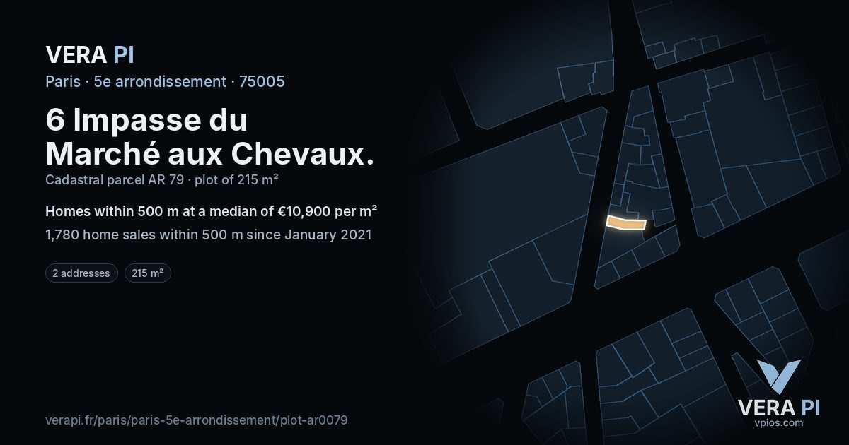 6 Impasse du Marché aux Chevaux, 5e arrondissement at night – the plot lit, the parcels around coloured by the prices near them