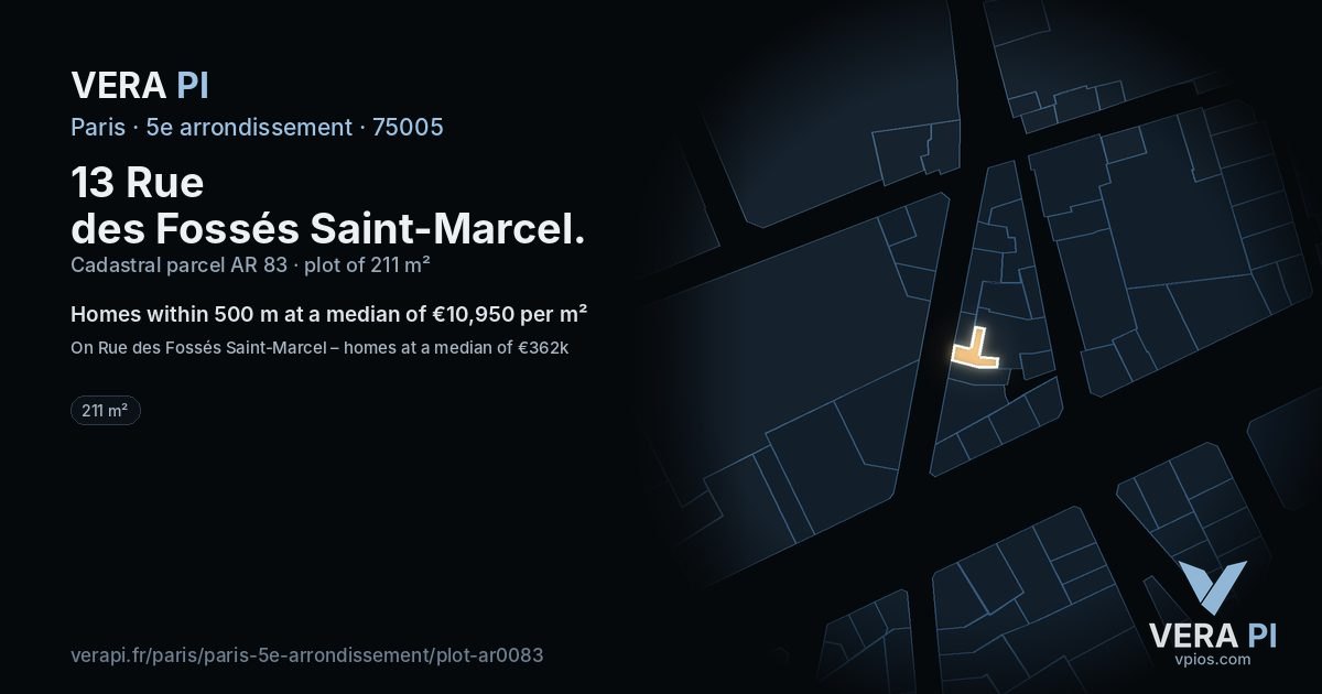 13 Rue des Fossés Saint-Marcel, 5e arrondissement at night – the plot lit, the parcels around coloured by the prices near them