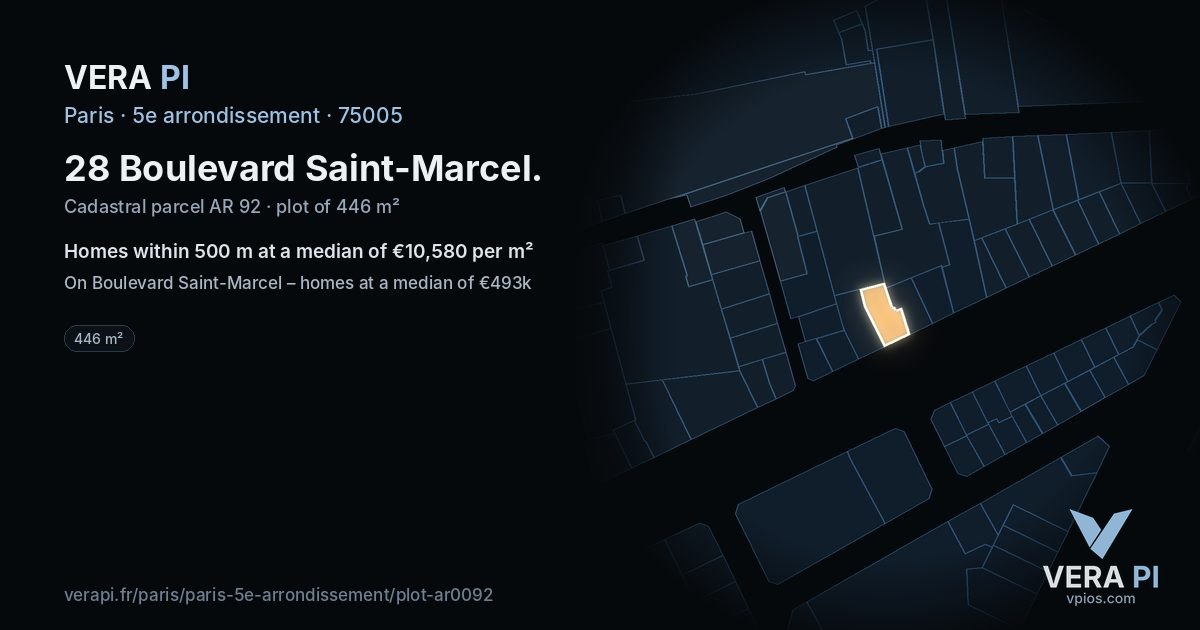 28 Boulevard Saint-Marcel, 5e arrondissement at night – the plot lit, the parcels around coloured by the prices near them
