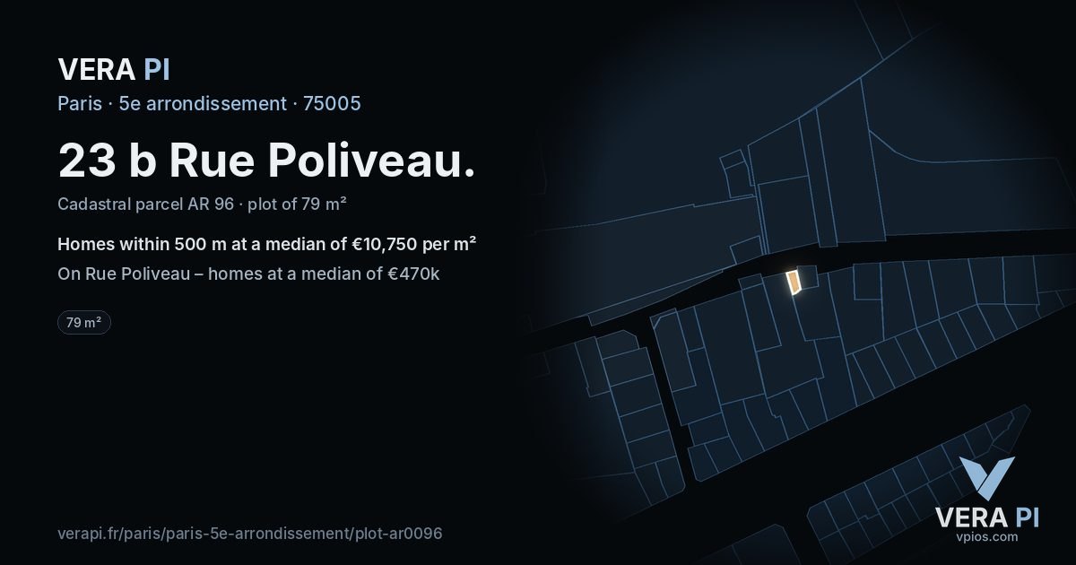 23 b Rue Poliveau, 5e arrondissement at night – the plot lit, the parcels around coloured by the prices near them