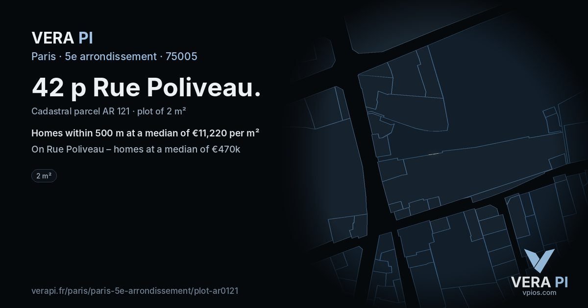 42 p Rue Poliveau, 5e arrondissement at night – the plot lit, the parcels around coloured by the prices near them