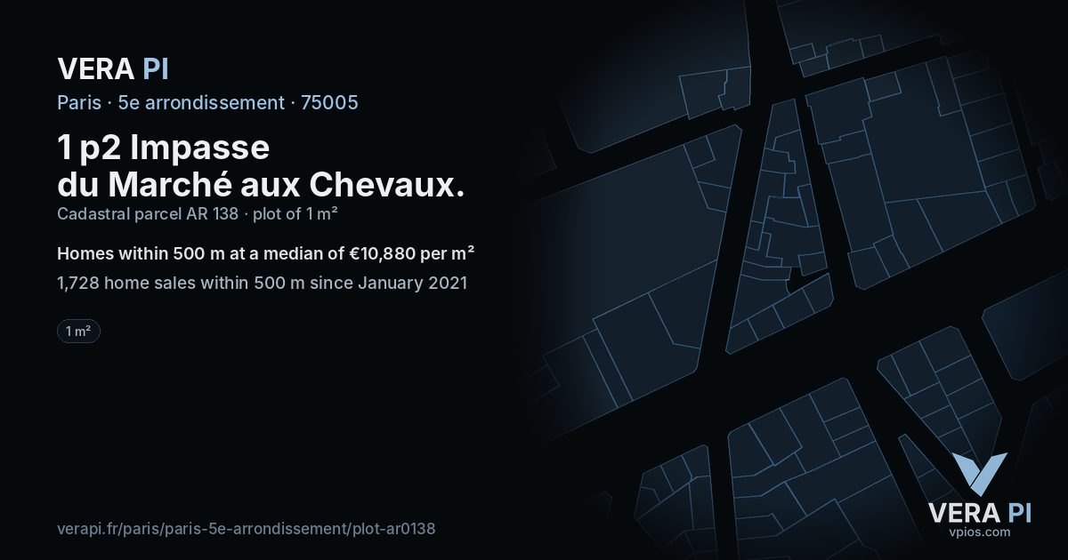 1 p2 Impasse du Marché aux Chevaux, 5e arrondissement at night – the plot lit, the parcels around coloured by the prices near them