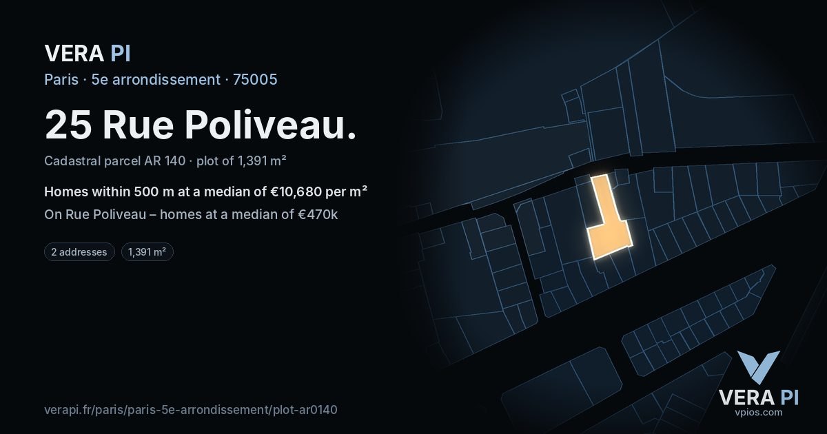 25 Rue Poliveau, 5e arrondissement at night – the plot lit, the parcels around coloured by the prices near them