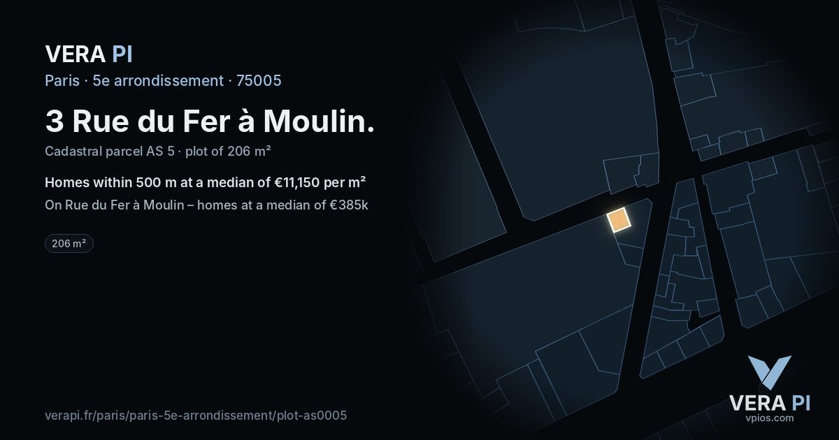 3 Rue du Fer à Moulin, 5e arrondissement at night – the plot lit, the parcels around coloured by the prices near them