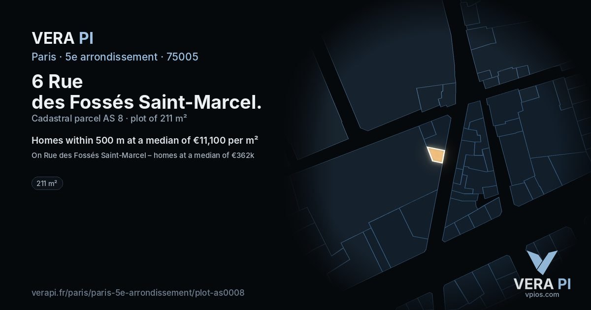 6 Rue des Fossés Saint-Marcel, 5e arrondissement at night – the plot lit, the parcels around coloured by the prices near them