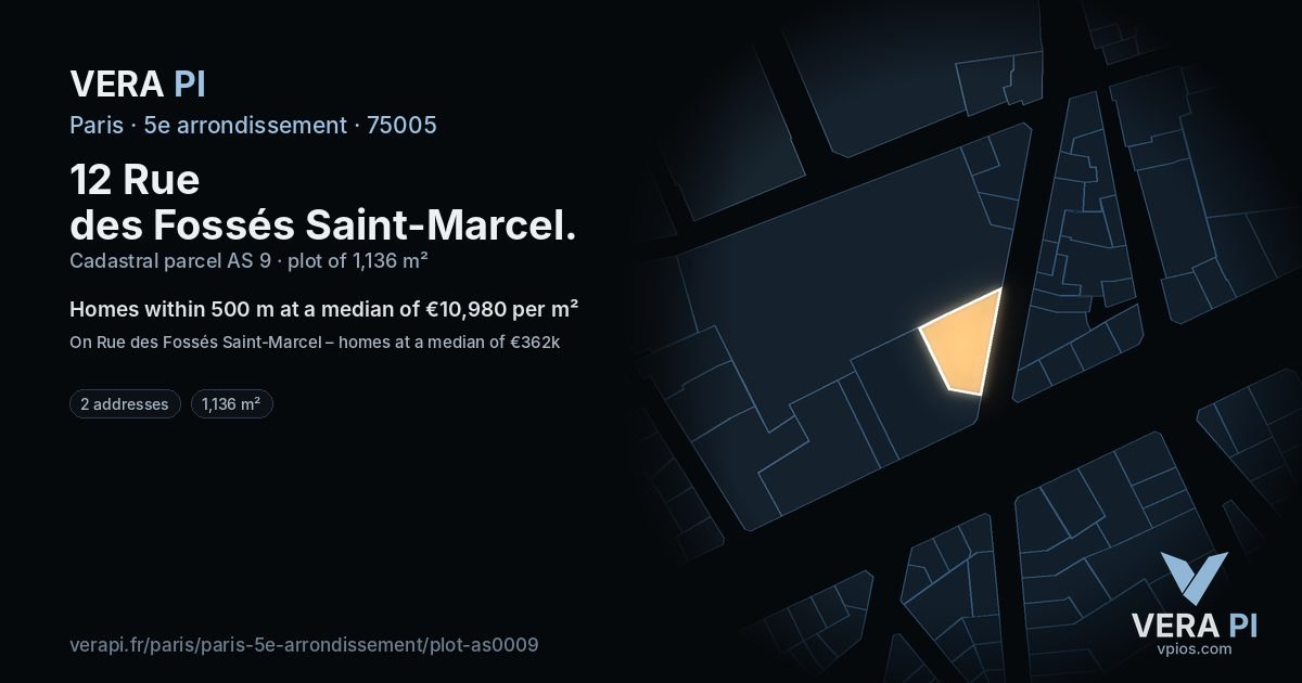 12 Rue des Fossés Saint-Marcel, 5e arrondissement at night – the plot lit, the parcels around coloured by the prices near them