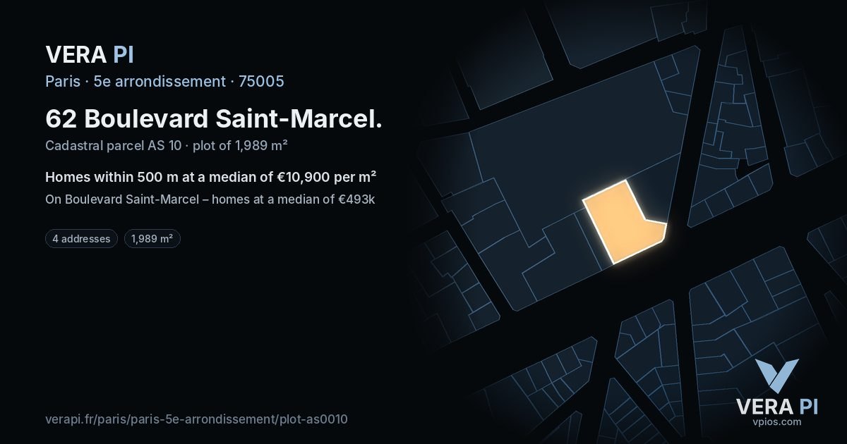 62 Boulevard Saint-Marcel, 5e arrondissement at night – the plot lit, the parcels around coloured by the prices near them