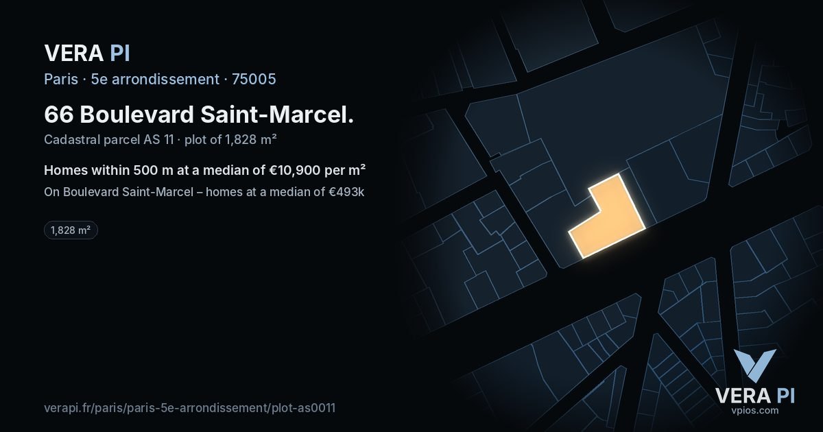 66 Boulevard Saint-Marcel, 5e arrondissement at night – the plot lit, the parcels around coloured by the prices near them