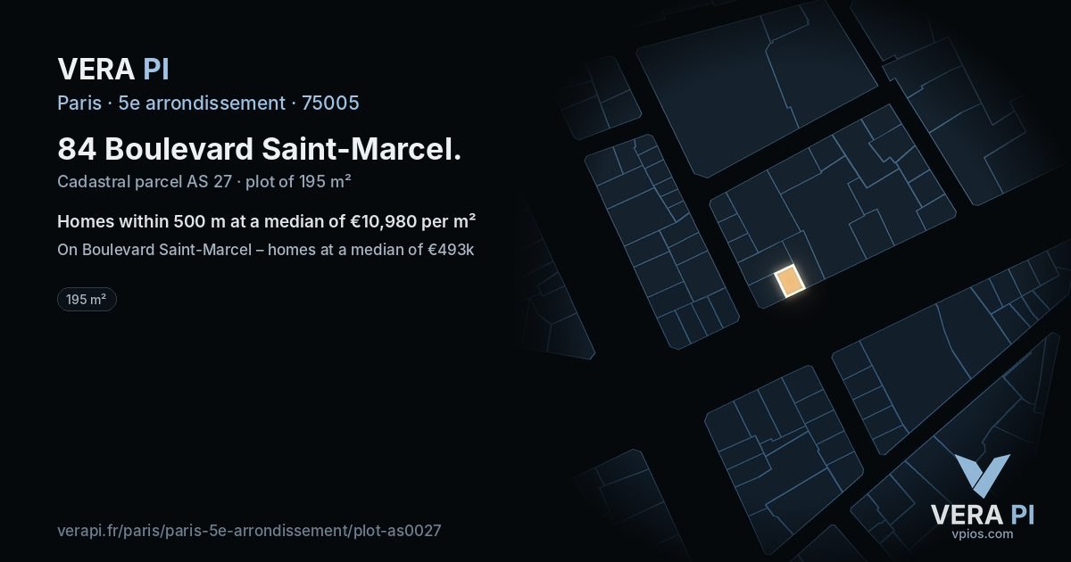 84 Boulevard Saint-Marcel, 5e arrondissement at night – the plot lit, the parcels around coloured by the prices near them