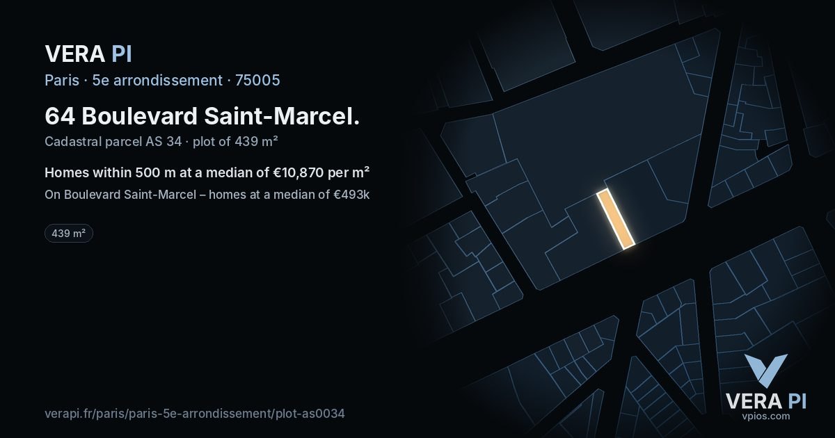 64 Boulevard Saint-Marcel, 5e arrondissement at night – the plot lit, the parcels around coloured by the prices near them