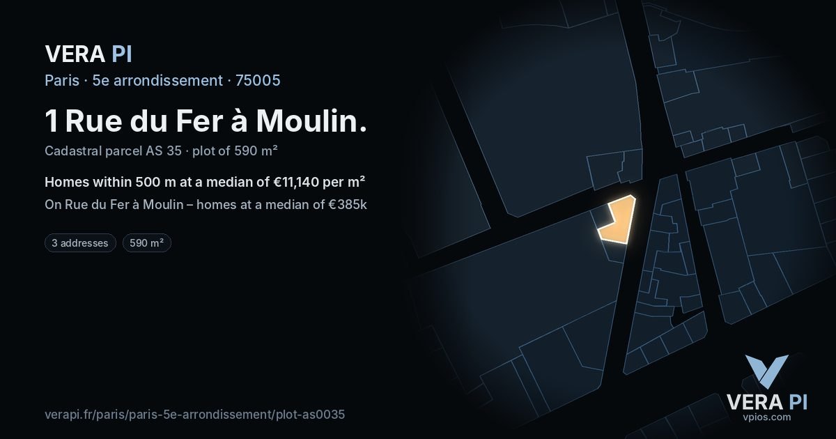 1 Rue du Fer à Moulin, 5e arrondissement at night – the plot lit, the parcels around coloured by the prices near them