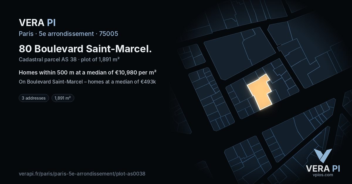80 Boulevard Saint-Marcel, 5e arrondissement at night – the plot lit, the parcels around coloured by the prices near them