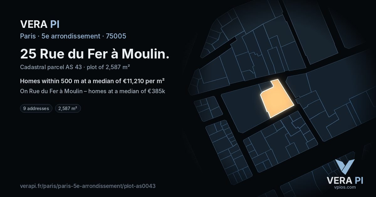 25 Rue du Fer à Moulin, 5e arrondissement at night – the plot lit, the parcels around coloured by the prices near them