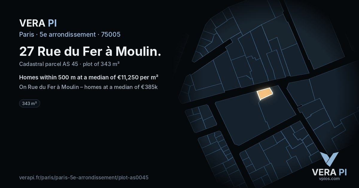 27 Rue du Fer à Moulin, 5e arrondissement at night – the plot lit, the parcels around coloured by the prices near them
