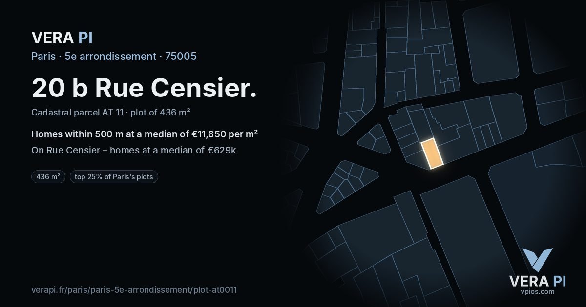 20 b Rue Censier, 5e arrondissement at night – the plot lit, the parcels around coloured by the prices near them