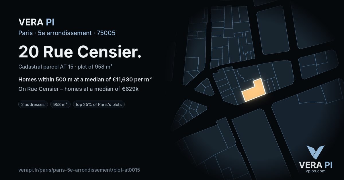 20 Rue Censier, 5e arrondissement at night – the plot lit, the parcels around coloured by the prices near them