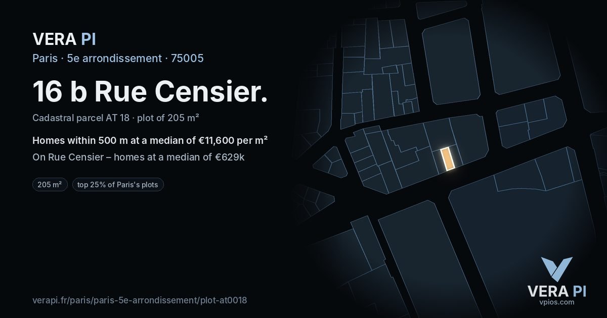 16 b Rue Censier, 5e arrondissement at night – the plot lit, the parcels around coloured by the prices near them