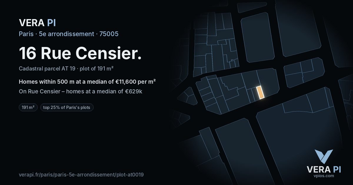 16 Rue Censier, 5e arrondissement at night – the plot lit, the parcels around coloured by the prices near them