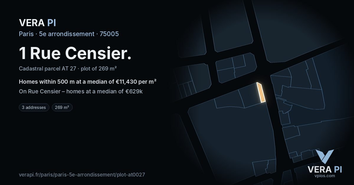 1 Rue Censier, 5e arrondissement at night – the plot lit, the parcels around coloured by the prices near them