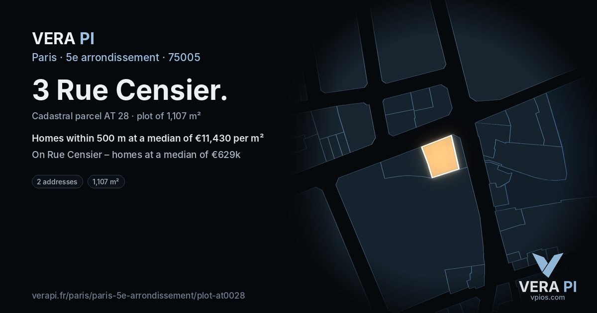 3 Rue Censier, 5e arrondissement at night – the plot lit, the parcels around coloured by the prices near them