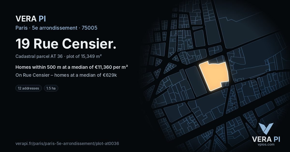 19 Rue Censier, 5e arrondissement at night – the plot lit, the parcels around coloured by the prices near them