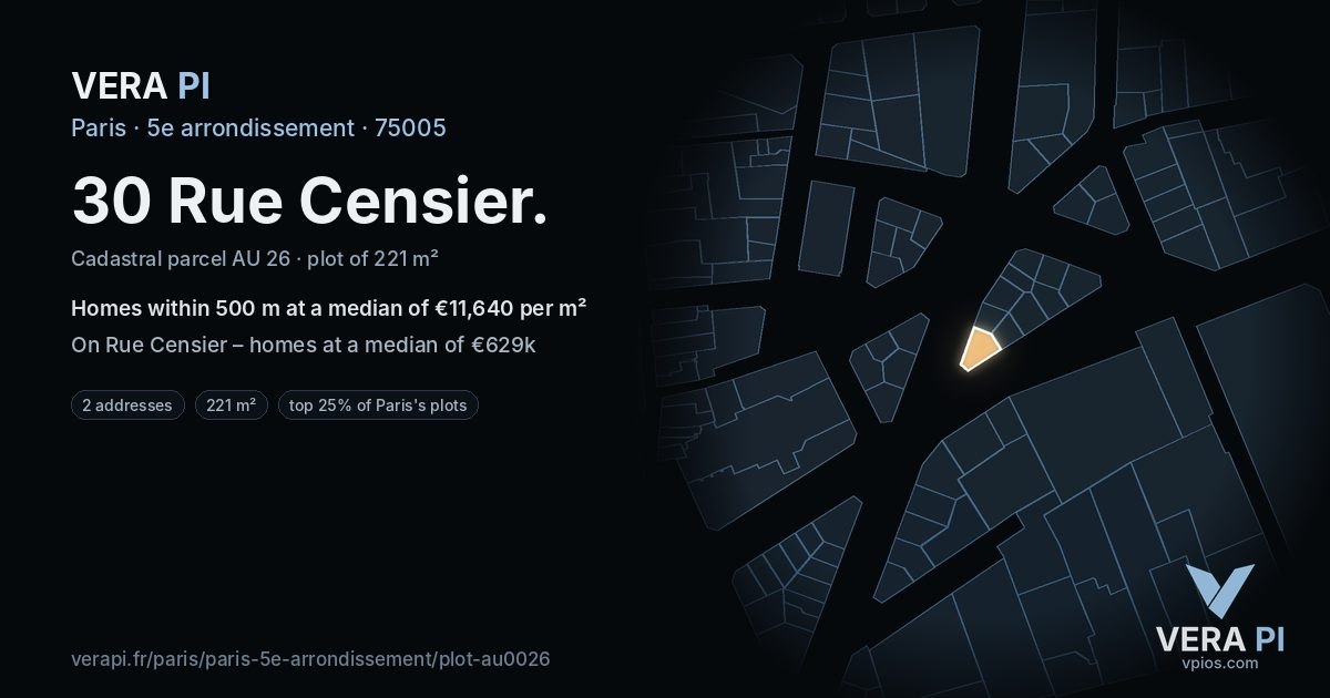 30 Rue Censier, 5e arrondissement at night – the plot lit, the parcels around coloured by the prices near them
