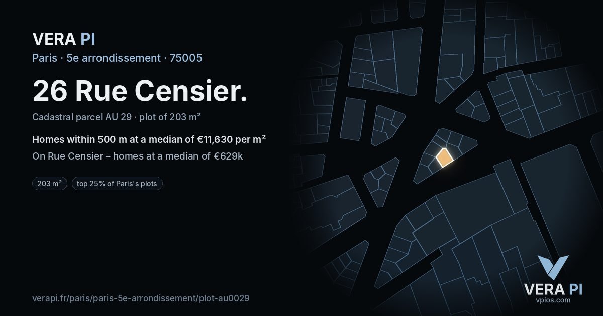 26 Rue Censier, 5e arrondissement at night – the plot lit, the parcels around coloured by the prices near them