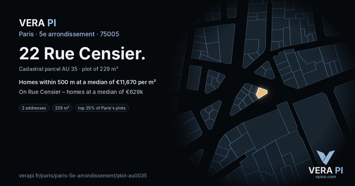 22 Rue Censier, 5e arrondissement at night – the plot lit, the parcels around coloured by the prices near them