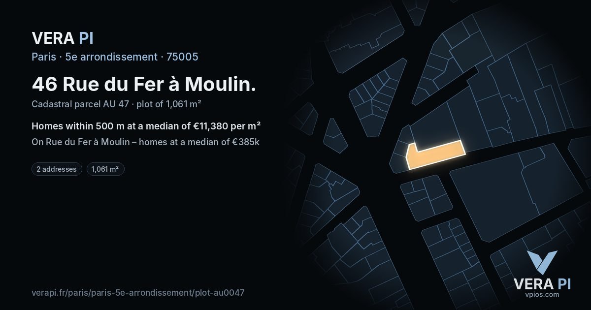 46 Rue du Fer à Moulin, 5e arrondissement at night – the plot lit, the parcels around coloured by the prices near them
