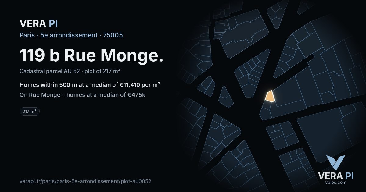 119 b Rue Monge, 5e arrondissement at night – the plot lit, the parcels around coloured by the prices near them
